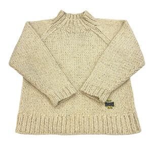 Tory Burch Sport Heavy Cable Knit Sweater Women XS Beige Wool Blend Mock Relaxed